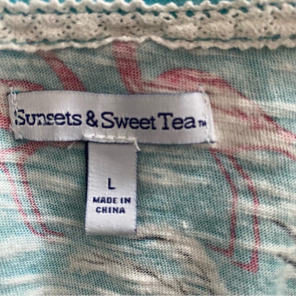 Sunset & Sweet Tea Flamingo palm trees in Turquoise SZ L ADORABLE!!! - Picture 6 of 13